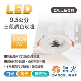 【DanceLight 舞光】3入組 LED調色崁燈 9.5CM 7W 三段調色晶透崁燈 壁切調色崁燈(壁切三色一燈抵三燈)