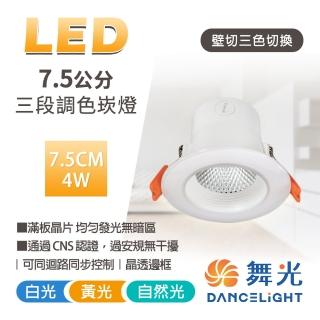 【DanceLight 舞光】3入組 LED調色崁燈 7.5CM 4W 三段調色晶透崁燈 壁切調色崁燈(壁切三色一燈抵三燈)