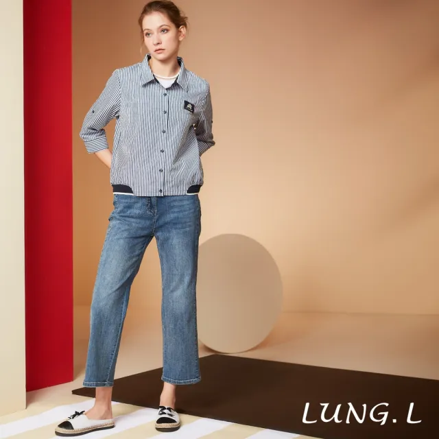 【LUNG.L 林佳樺】LR84E 藍色脇邊剪接女裝直筒九分牛仔褲(春夏新品  棉質)