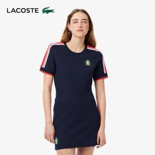 【LACOSTE】女裝-法國製紋理網眼布短袖T恤(海軍藍)