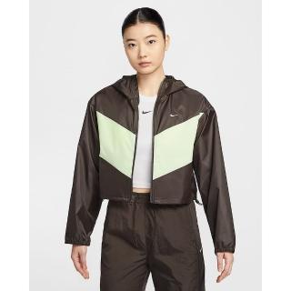 【NIKE 耐吉】休閒外套 連帽外套 短版 落肩 女款 AS W NSW NK WR WVN LTWT HDED 咖啡色(HJ1183220)