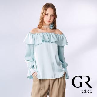 【GLORY21】網路獨賣款-etc.浪漫荷葉露肩造型上衣-附玫瑰花綁帶(綠色)