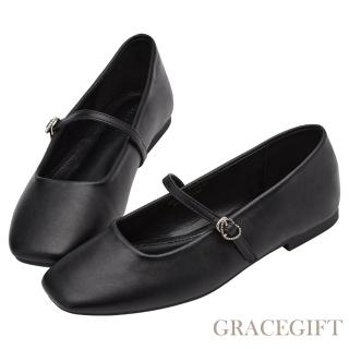 【Grace Gift】韓系小愛心復古平底瑪莉珍鞋(黑)