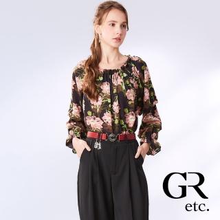 【GLORY21】網路獨賣款-etc.繽紛花卉澎袖造型上衣(黑色)