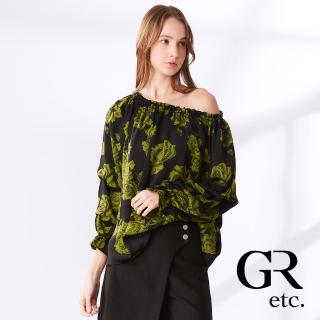 【GLORY21】網路獨賣款-etc.玫瑰印花澎袖造型上衣(黑色)