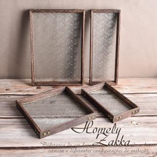 【Homely Zakka】北歐復古木質海棠花輕奢玻璃託盤/餐盤/置物盤 4款任選(防滑託盤 收納盤 餐廳託盤 大託盤)