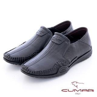 【CUMAR】時尚樂活 舒適真皮休閒樂福鞋(黑色)