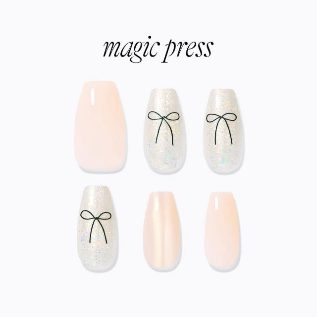 【DASHING DIVA】MAGICPRESS薄型美甲片_圈圈絲帶(免照燈 可修剪 裸粉 蝴蝶結 亮粉 珠光)
