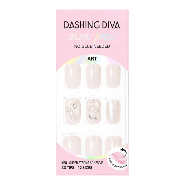 【DASHING DIVA】MAGICPRESS 薄型經典美甲片_銀露輕語(免照燈 可修剪 珠光 香檳色 愛心 星星)