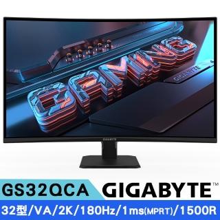 【GIGABYTE 技嘉】GS32QCA 32型 VA 2K曲面電競螢幕(180Hz/1ms/1500R)