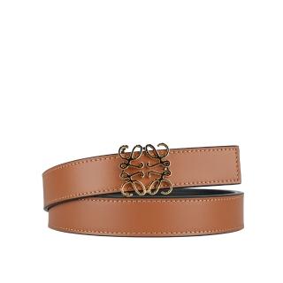 【LOEWE 羅威】Anagram 金釦平滑牛皮雙面可用皮帶 寬2.8CM(焦糖色/黑色)