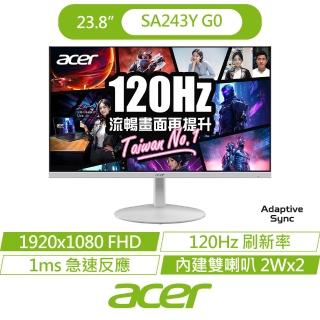 【Acer 宏碁】SA243Y G0W 24型 IPS FHD 16:9 120Hz超薄護眼電腦螢幕-白(23.8吋/內建喇叭/AdaptiveSync/1ms)