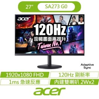 【Acer 宏碁】SA273 G0B 27型 IPS FHD 16:9 120Hz超薄護眼電腦螢幕-黑(27吋/內建喇叭/AdaptiveSync/1ms)