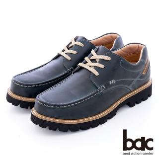 【bac】工裝風格 三色全能真皮厚底休閒鞋(藍色)