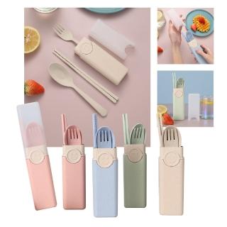 小麥秸稈環保餐具3件套 筷+匙+叉 附盒 A63802(顏色隨機出貨)