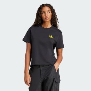 【adidas 愛迪達】SMILEY 3-STRIPES 短袖上衣(JD2740 女款運動上衣 ORIGINALS休閒T恤 黑)