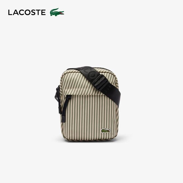 【LACOSTE】包款-Neocroc 條紋垂直斜背包(卡其條紋)