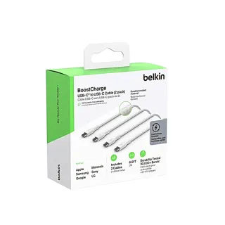 【BELKIN】Type-C To Type-C 編織傳輸線2M-白 2入(CAB004bt2MWH2PK)
