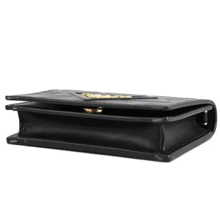 【PRADA 普拉達】浮雕LOGO壓紋斜背鏈帶卡片零錢包/小廢包(黑)