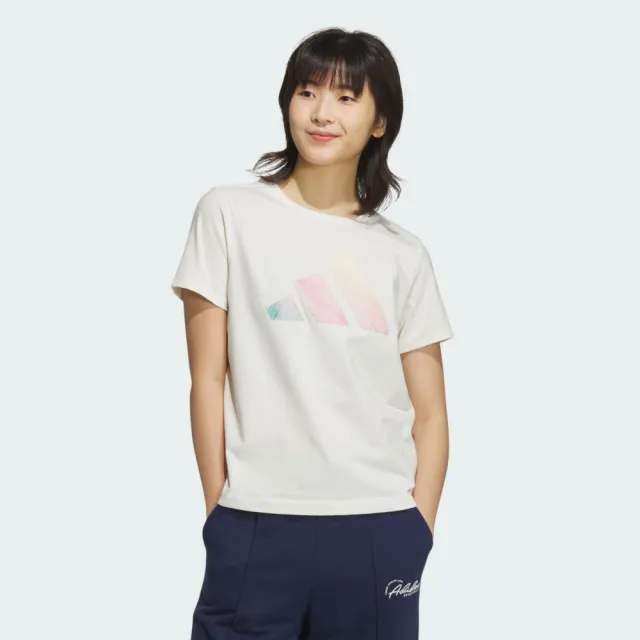 【adidas 愛迪達】Logo Ss Tee 女 T恤 運動上衣 休閒短袖 米 亞版(JL6284)