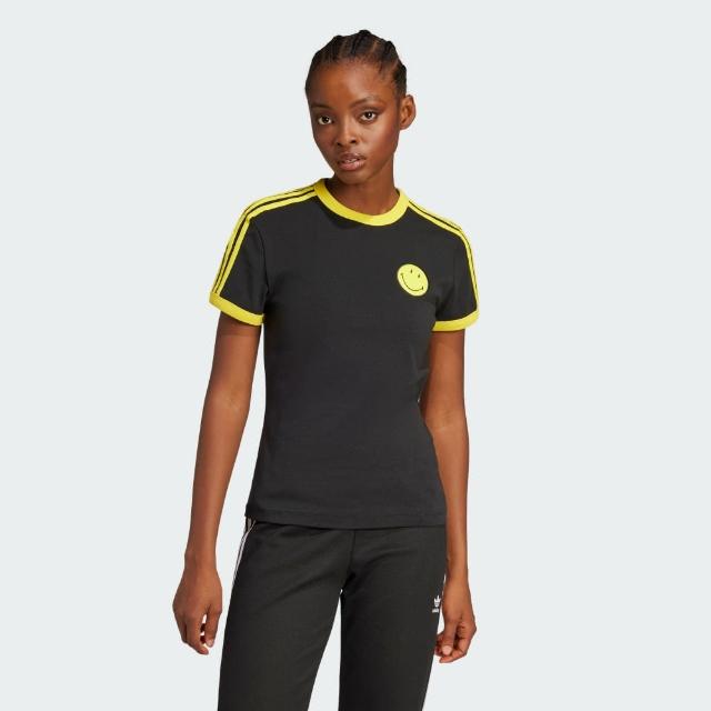 【adidas 愛迪達】短袖上衣 女 三葉草 亞規 SMILEY CALI TEE 黑黃 JD2738