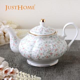 【Just Home】法式浮雕新骨瓷英式花茶壺600ml(茶壺 咖啡壺 水壺 花茶壺 陶瓷壺)