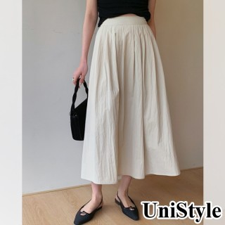 【UniStyle】純色半身裙 韓版簡約大裙襬顯瘦A字裙 女 EAN926B(卡其)