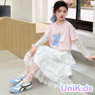 【UniKids】中大童裝蕾絲半身裙 甜美蛋糕裙紗裙 女大童裝 CVA2515(白紗裙)