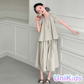 【UniKids】中大童裝2件套裝短袖上衣闊腿七分褲裙 女大童裝 VP9082(韓系套裝)