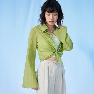 【OB 嚴選】涼感Air超輕量開襟綁帶喇叭袖短版空氣衣 《AB20181》