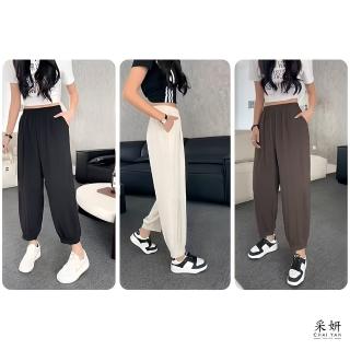 【CHAI YAN 採妍】垂墜感打摺造型雙口袋休閒長褲(春夏新款長褲-65-78公斤可穿)