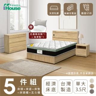 【IHouse】品田 房間5件組 單大3.5尺(床頭箱+床底+床墊+床頭櫃+鬥櫃)