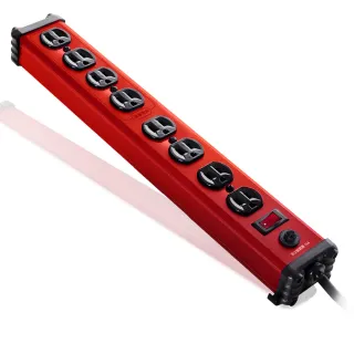 【Castle蓋世特】官方總代理 1開8插 鋁合金抗突波防火防雷保護插座 延長線 電源線-1.8M(閃耀紅)