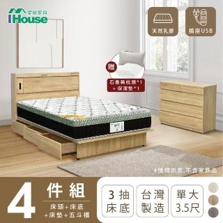 【IHouse】品田 房間4件組 單大3.5尺(床頭箱+收納抽屜底+床墊+鬥櫃)