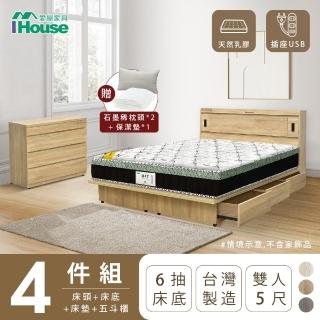 【IHouse】品田 房間4件組 雙人5尺(床頭箱+收納抽屜底+床墊+鬥櫃)