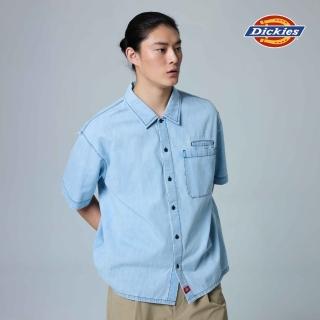 【Dickies】男款復古藍純棉胸前單邊口袋設計休閒短袖襯衫｜DK0A88M2C15