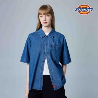 【Dickies】男款藍丹寧純棉胸前單邊口袋設計休閒短袖襯衫｜DK0A88M20MB