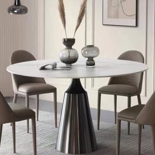 【Taoshop 淘家舖】角柱圓形石板餐桌 QY-YZ003(黑鈦/鈦金任選 φ135*75cm 不含餐椅)