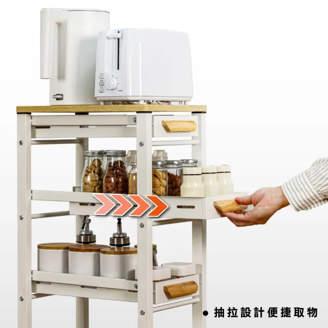 【ONE HOUSE】原仕家 免安裝抽屜廚房架 附輪推車_木蓋五層 1入(收納架/置物櫃/層架/置物架/收納推車)