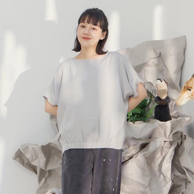 【MOSS CLUB】連袖圓領下襬鬆緊帶短袖上衣(藍 黑 灰/魅力商品)