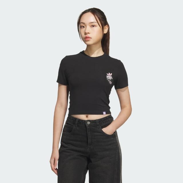 【adidas 愛迪達】短袖上衣 女 三葉草 國際碼 CS TEE W OR 黑 JN1680