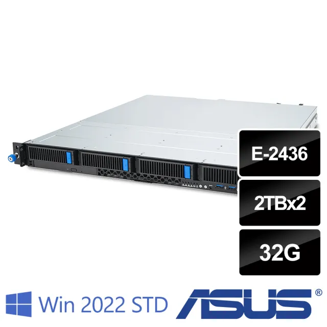 【ASUS 華碩】E-2436 六核熱抽機架伺服器(RS300-E12/E-2436/32G/2TBx2 HDD/450W/2022STD)