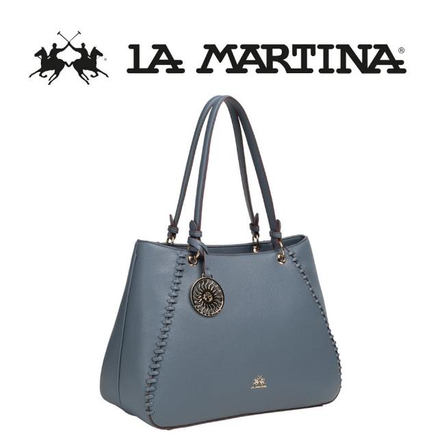 【LA MARTINA】義大利原裝進口 限量2折 頂級皮革托特包肩背包 1815P 全新專櫃展示品(淡藍色)