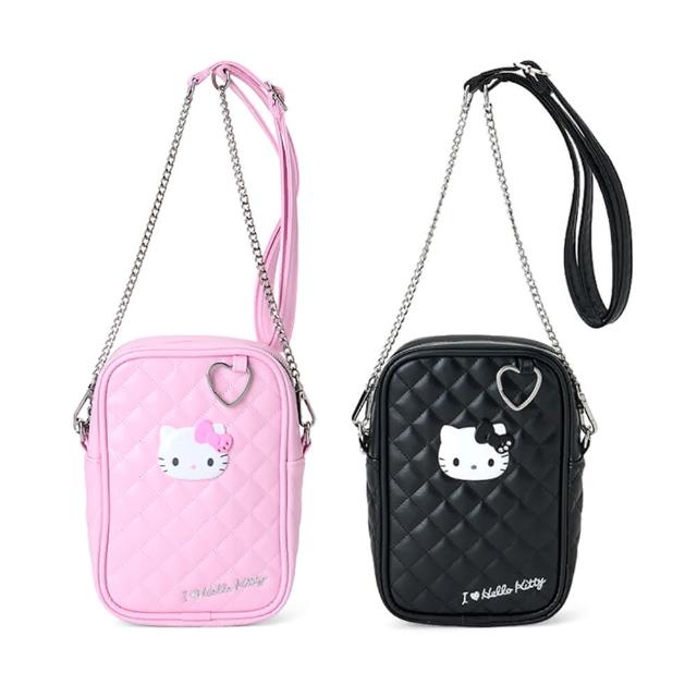 【SANRIO 三麗鷗】復古菱格紋皮質迷你斜背包 經典 Hello Kitty 凱蒂貓