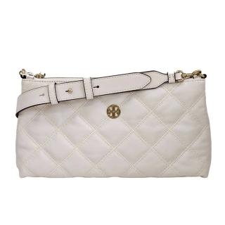 【TORY BURCH】新款WILLA 金LOGO菱格小香風斜揹包/奶油白(贈原廠防塵袋紙袋母親節送禮)