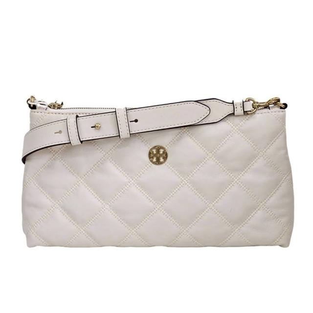 【TORY BURCH】新款WILLA 金LOGO菱格小香風斜背包/奶油白(贈原廠防塵袋紙袋母親節送禮)