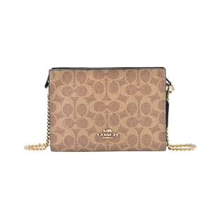 【COACH】SLIM C LOGO PVC鏈帶方型斜揹包(棕/卡其/小款)