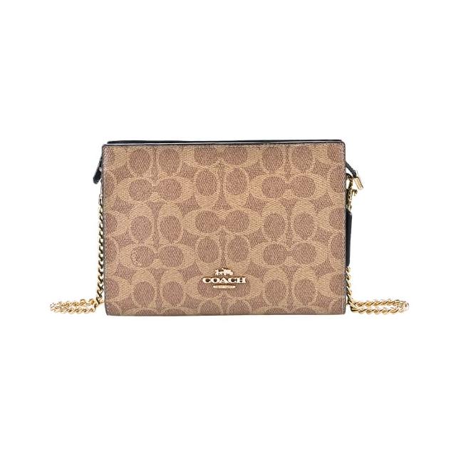 【COACH】SLIM C LOGO PVC鏈帶方型斜背包(棕/卡其/小款)