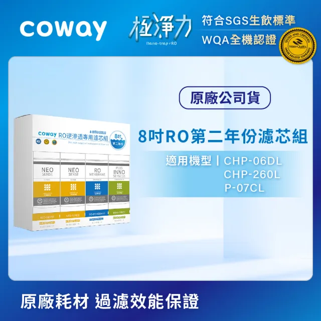 【Coway】RO逆滲透專用濾芯組8吋第二年份(適用CHP-06DL、CHP-260L、P-07CL淨水器)