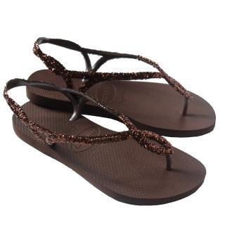 【havaianas 哈瓦仕】LUNA PREMIUM II系列 咖啡亮片/咖啡 型號：00167(巴西集品 人字拖 夾腳拖 羅馬涼鞋)